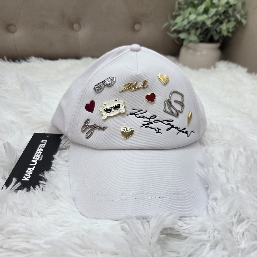 Karl Lagerfeld Paris White‎ Charm Logo Baseball Cap NWT